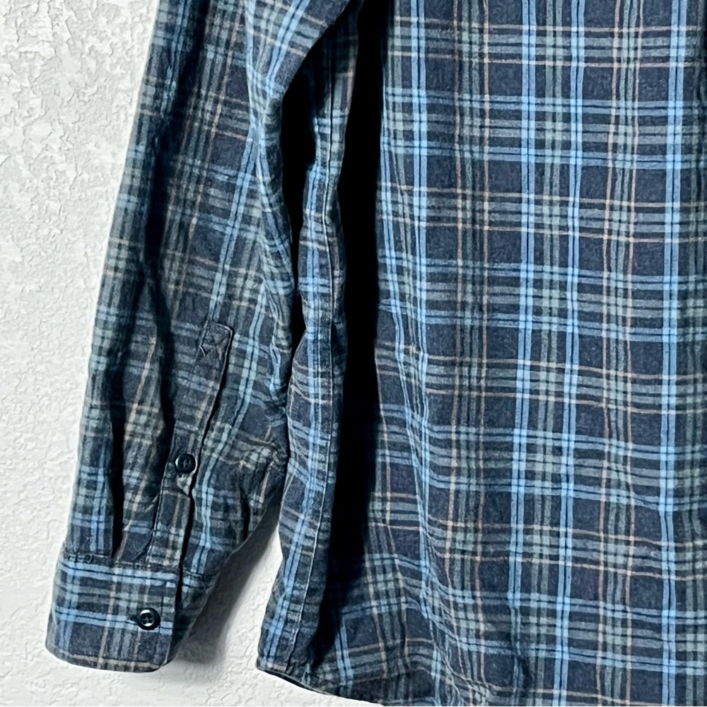 REI Men’s 100% Organic Cotton Blue Plaid Flannel Shirt Size L Streetwear Preppy - Picture 5 of 7
